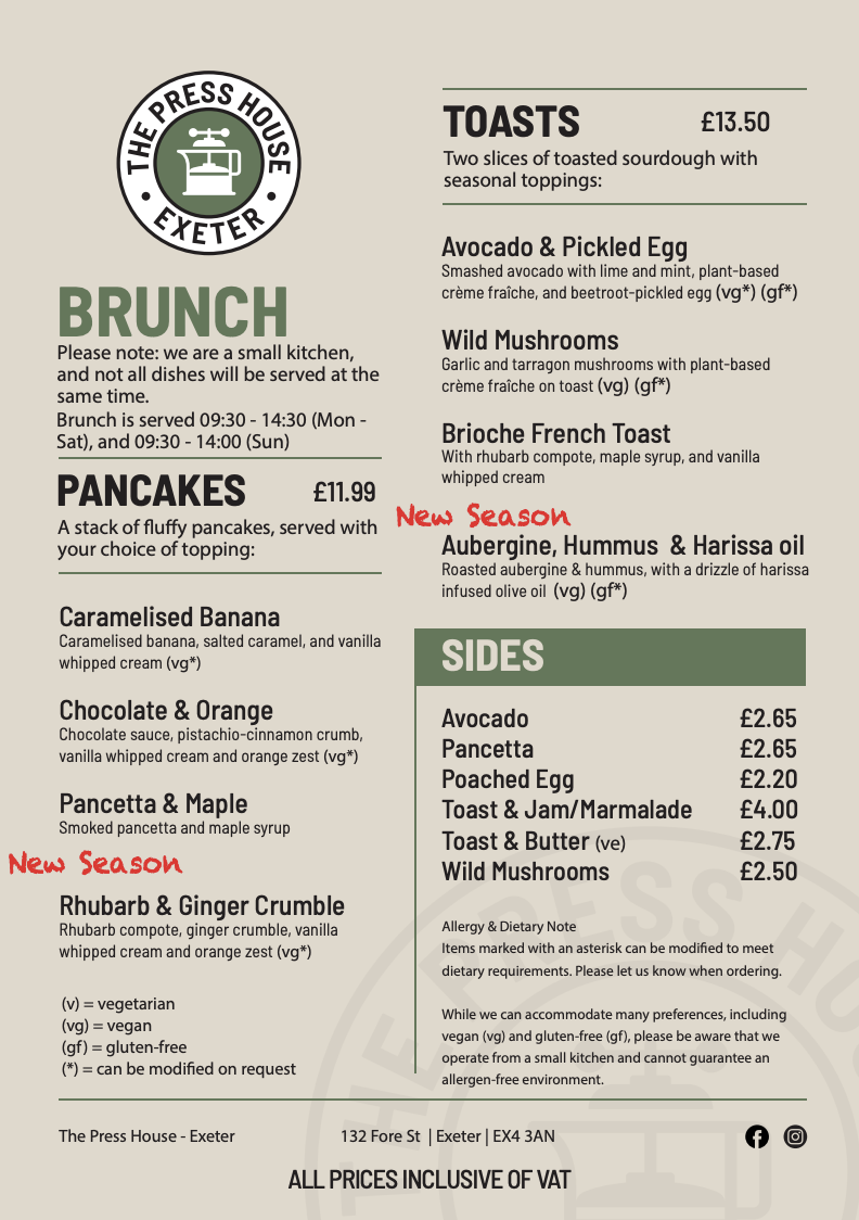 Brunch menu